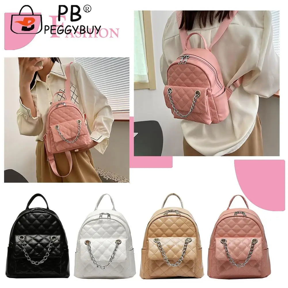 Leather Rhombus Backpack for Student School Travel