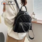 Leather Rhombus Backpack for Student School Travel