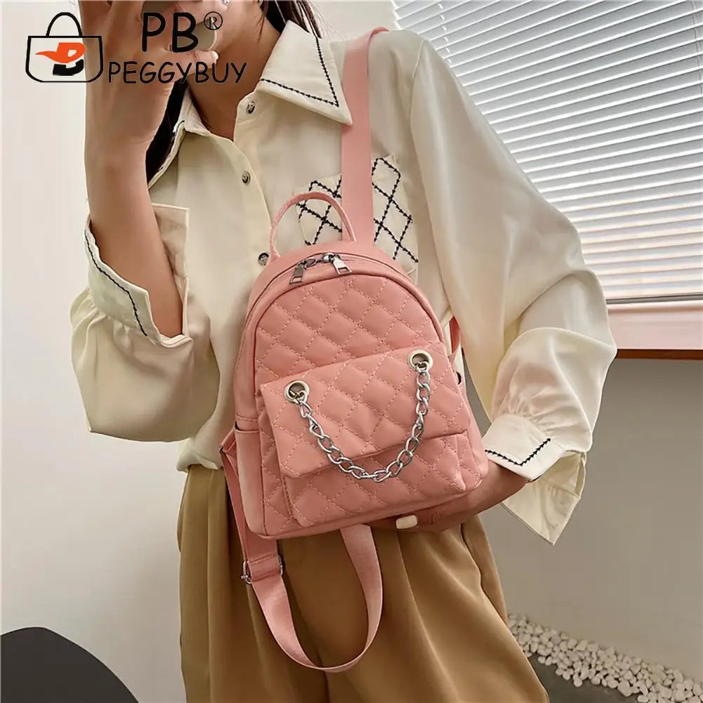 Leather Rhombus Backpack for Student School Travel