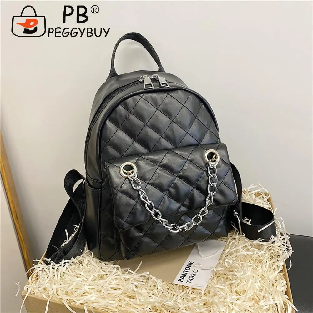 Leather Rhombus Backpack for Student School Travel