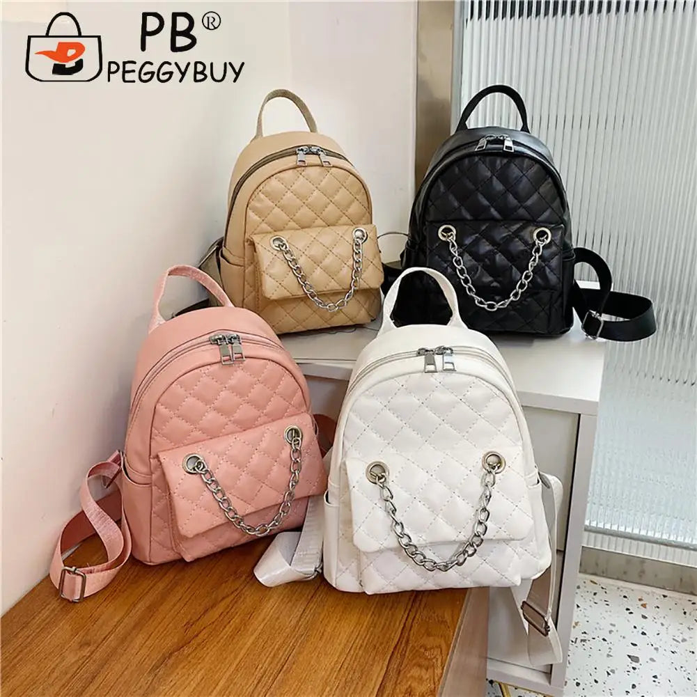 Leather Rhombus Backpack for Student School Travel