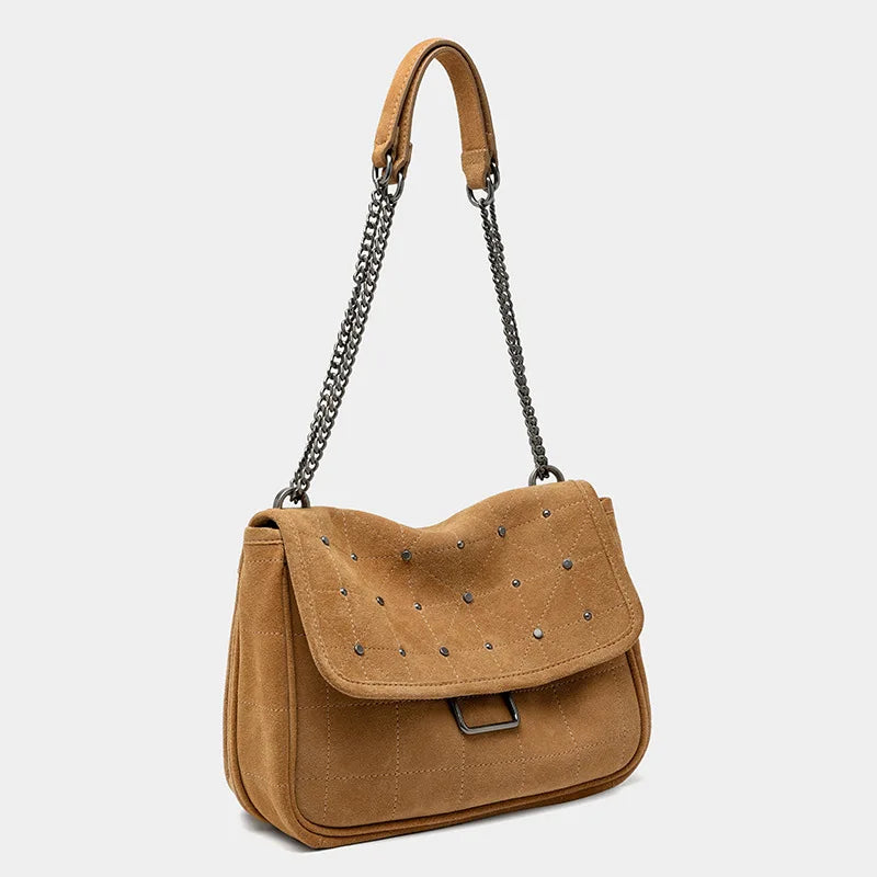 Rivet Small Square Bag Brown Casual Shoulder Wandering Bag