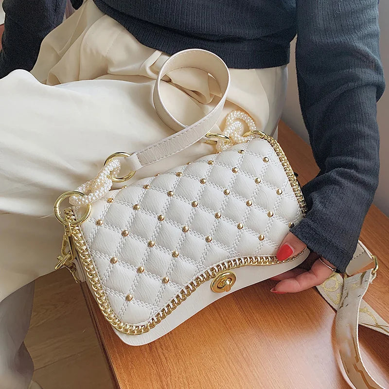 Rivet Small Square Bag Women Underarm Crossbody Handbags for Party