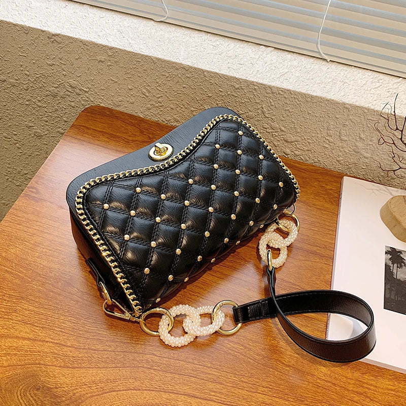 Rivet Small Square Bag Women Underarm Crossbody Handbags for Party