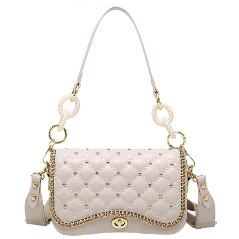 Rivet Small Square Bag Women Underarm Crossbody Handbags for Party