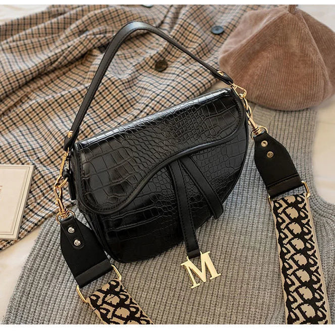 Women's Crossbody Saddle Bag with Shoulder Handle