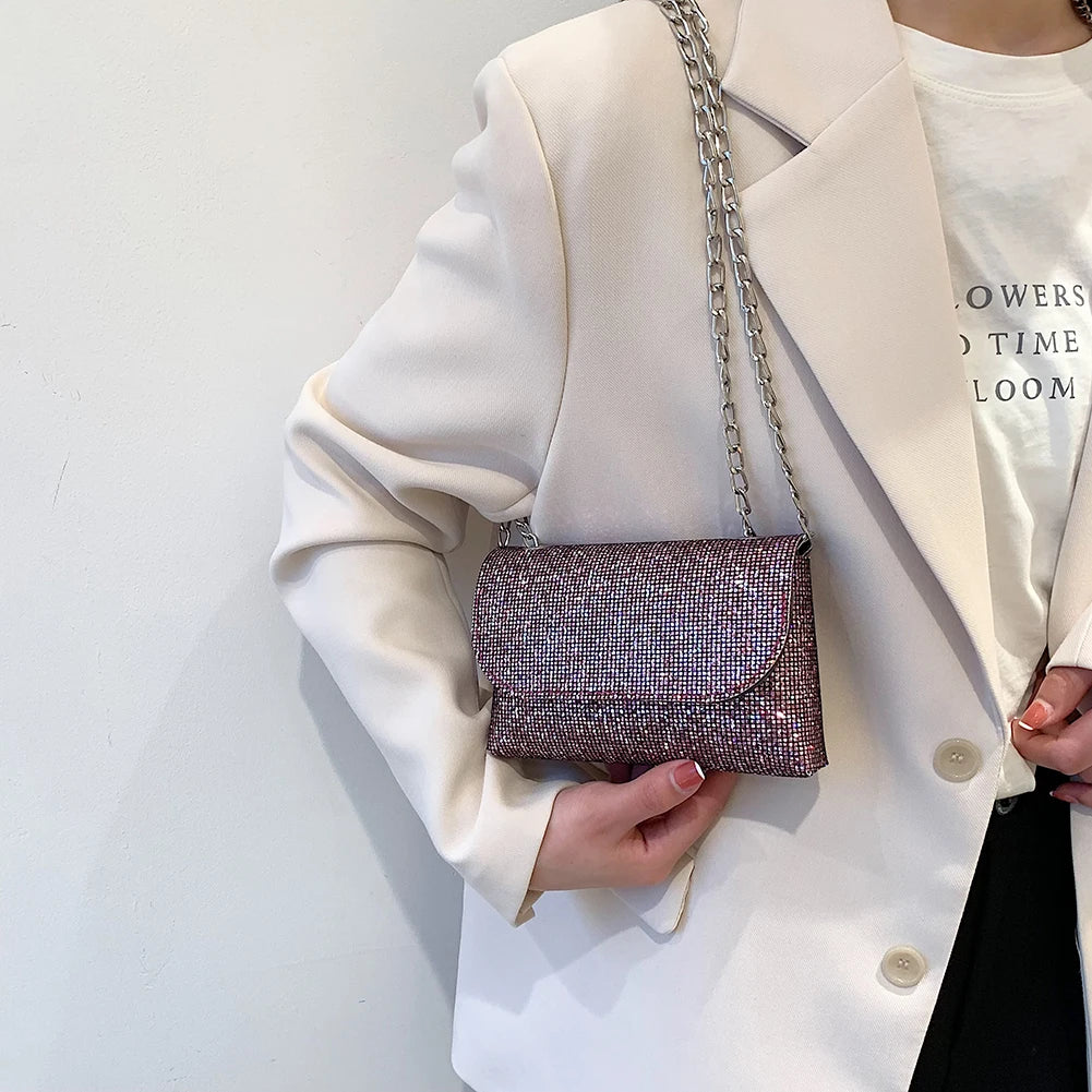Sequins Underarm Shoulder Bag Female Leather Party Wedding Purses Handbag