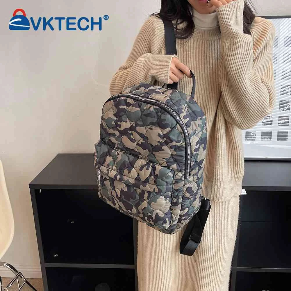 Quilted Nylon Rucksack Solid Casual Travel Lady Backpack