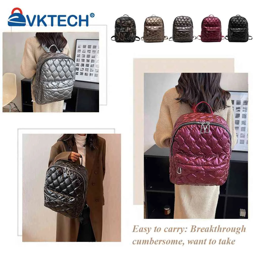 Quilted Nylon Rucksack Solid Casual Travel Lady Backpack