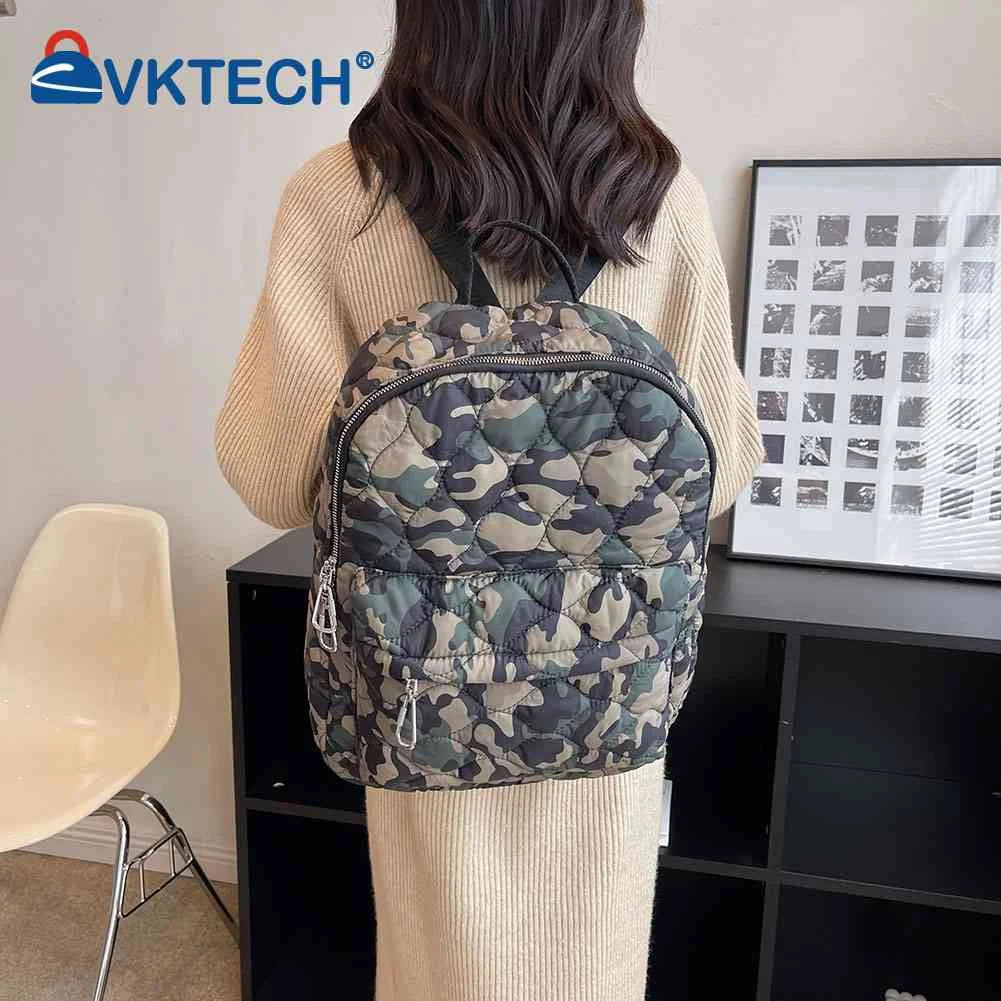 Quilted Nylon Rucksack Solid Casual Travel Lady Backpack