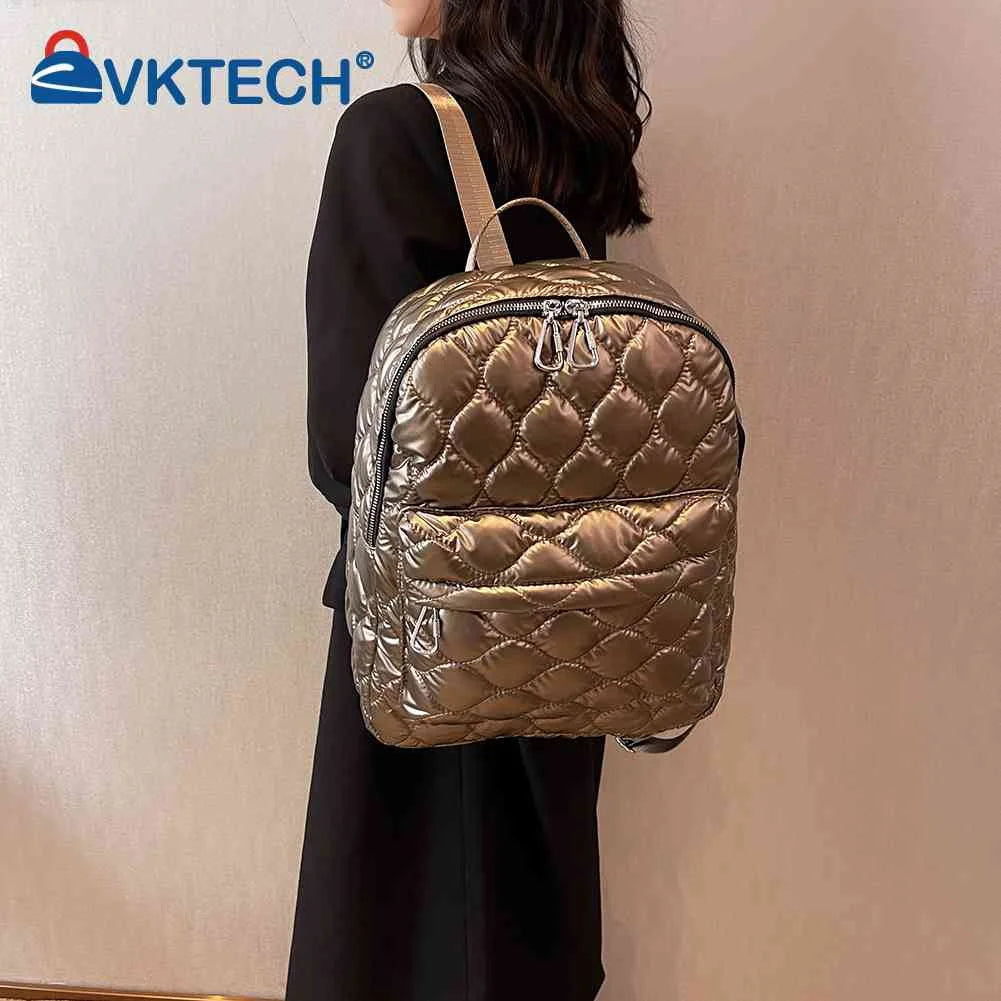 Quilted Nylon Rucksack Solid Casual Travel Lady Backpack