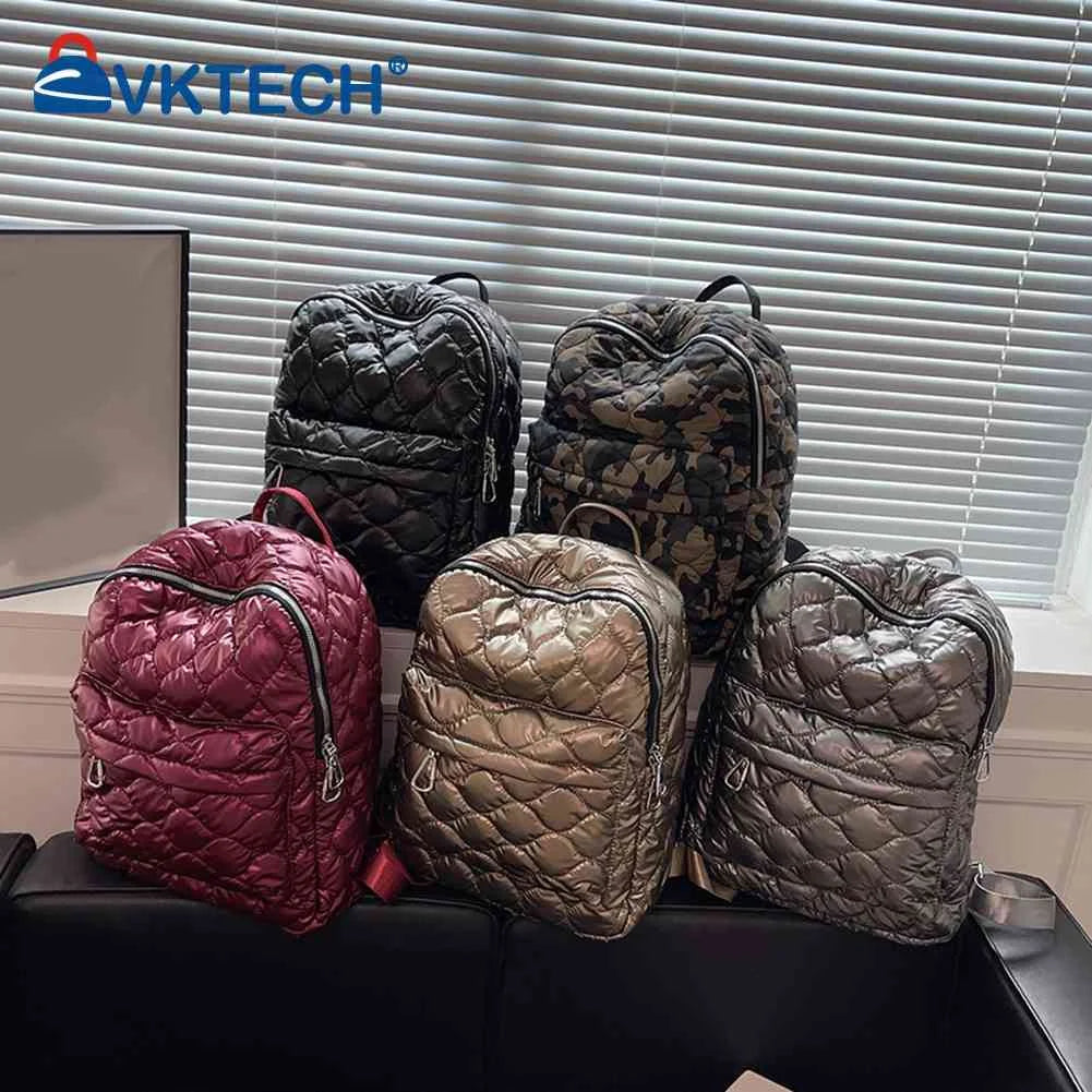 Quilted Nylon Rucksack Solid Casual Travel Lady Backpack