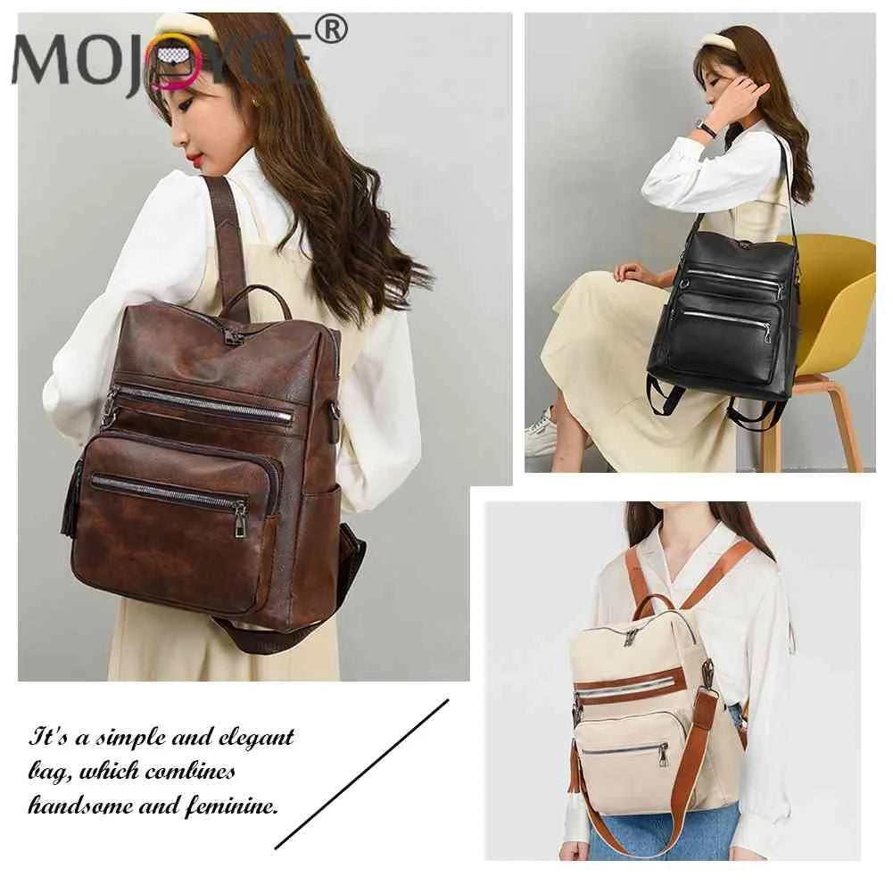 Shoulder Backpack Students Tote Schoolbag Leather Girl Travel Bags