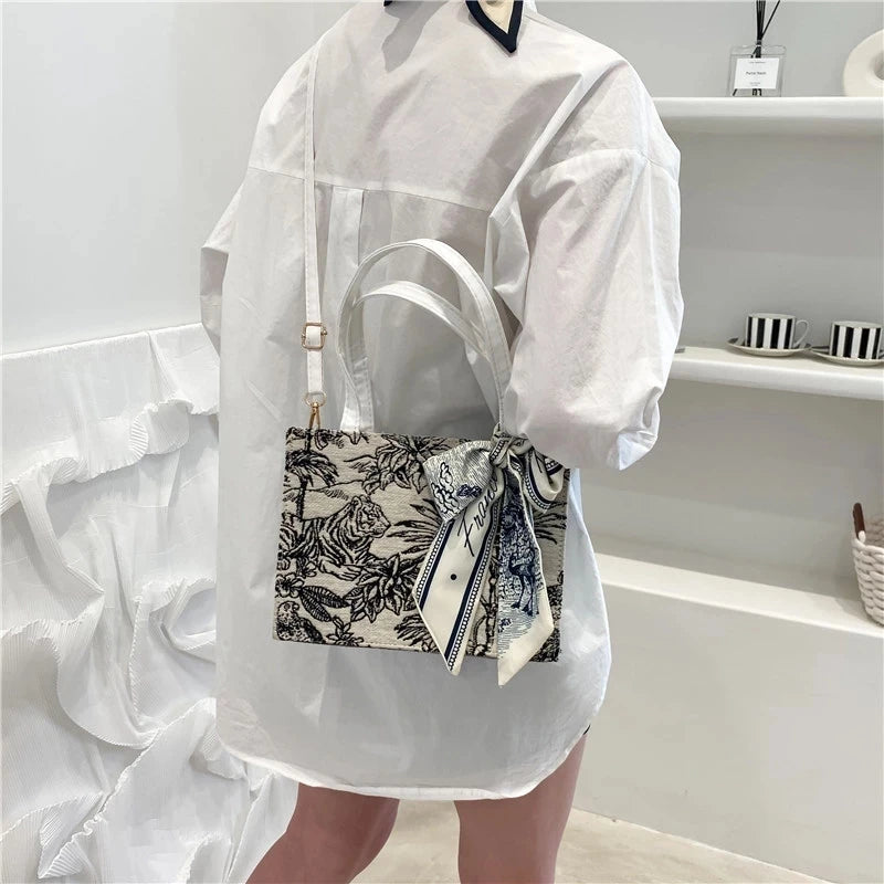 Women's Embroidery Shoulder Shopping Tote Bag
