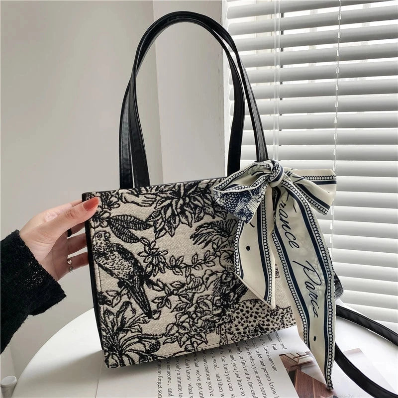 Women's Embroidery Shoulder Shopping Tote Bag