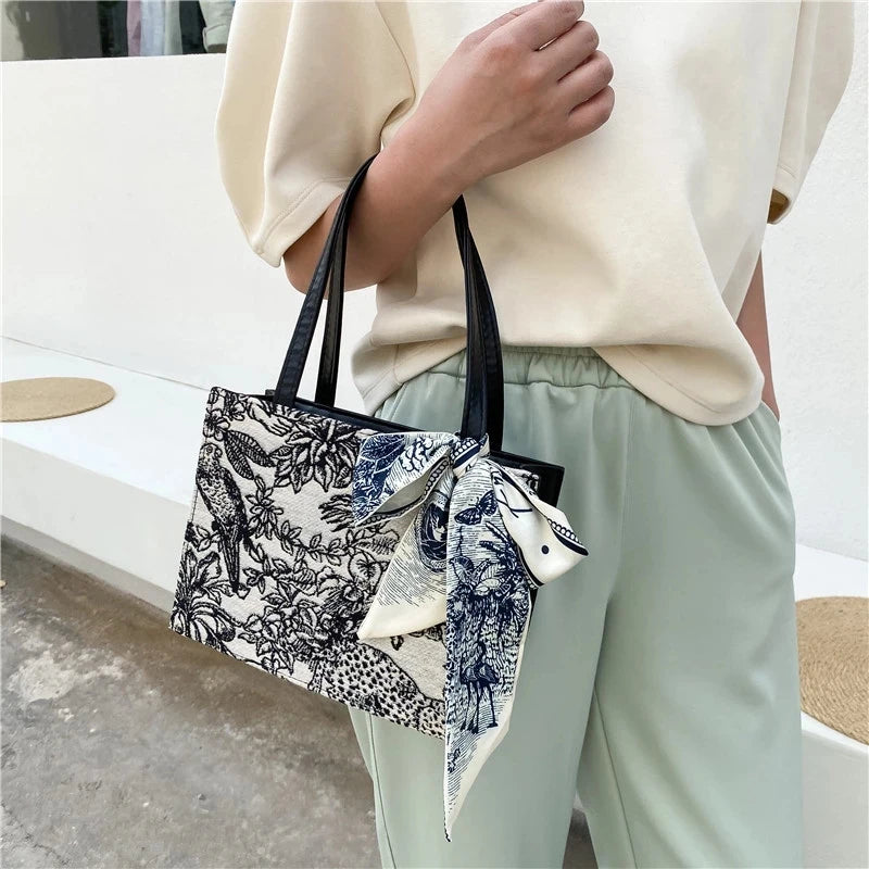 Women's Embroidery Shoulder Shopping Tote Bag