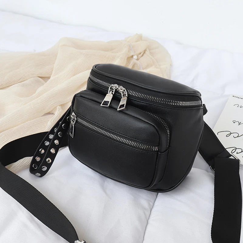 Bucket Bag PU Leather Small Round Shoulder Bag Women Casual Crossbody Bag