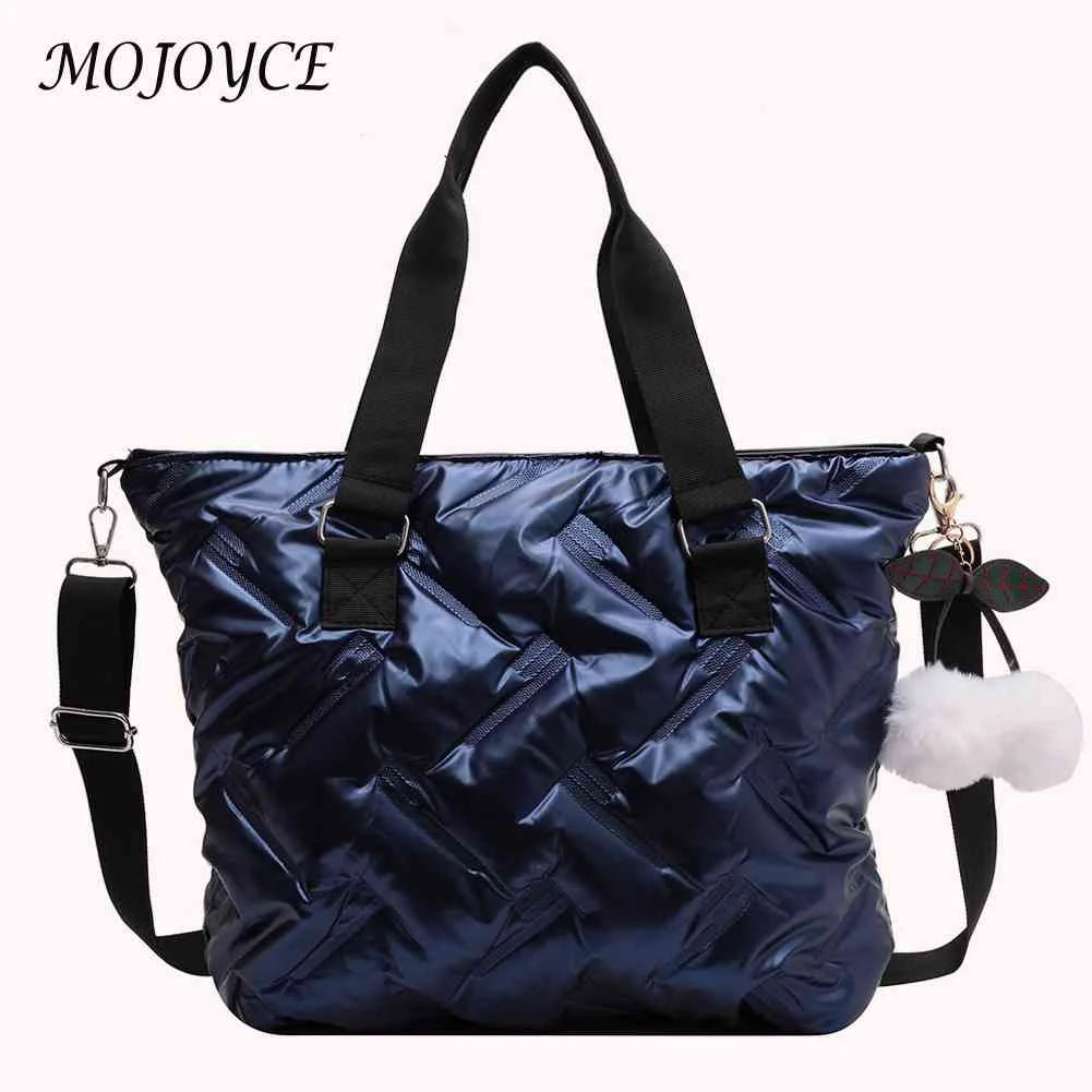 Quilted Crossbody Bag with PomPom, Large Capacity Ladies Tote Handbag