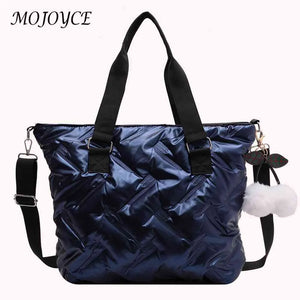 Quilted Crossbody Bag with PomPom, Large Capacity Ladies Tote Handbag