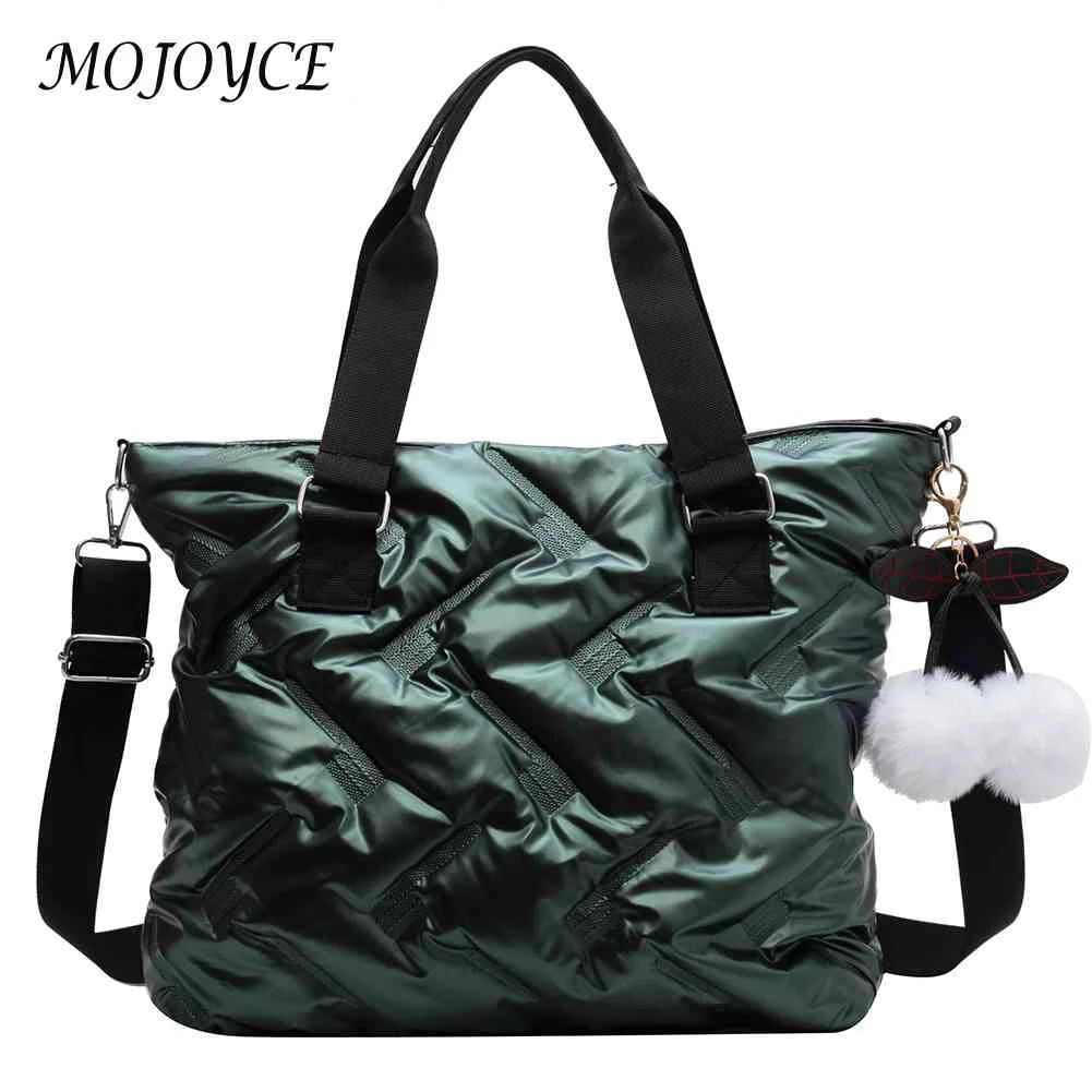 Quilted Crossbody Bag with PomPom, Large Capacity Ladies Tote Handbag