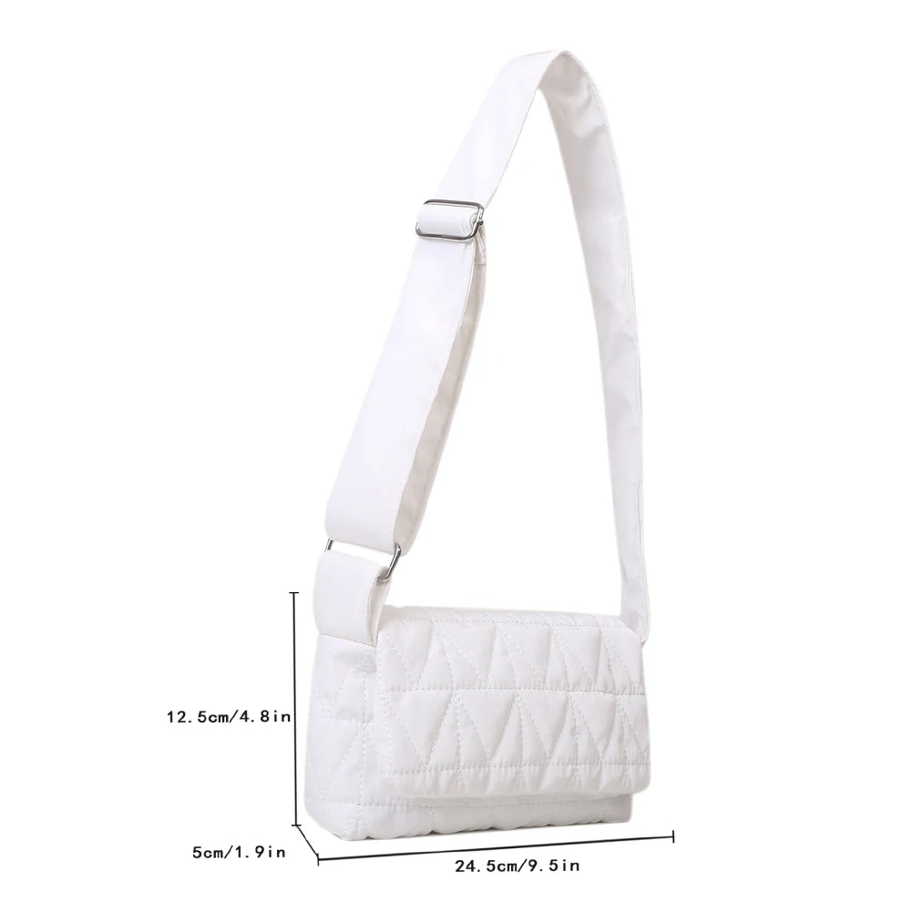 Quilted Rhombus Shoulder Bag with Wide Strap