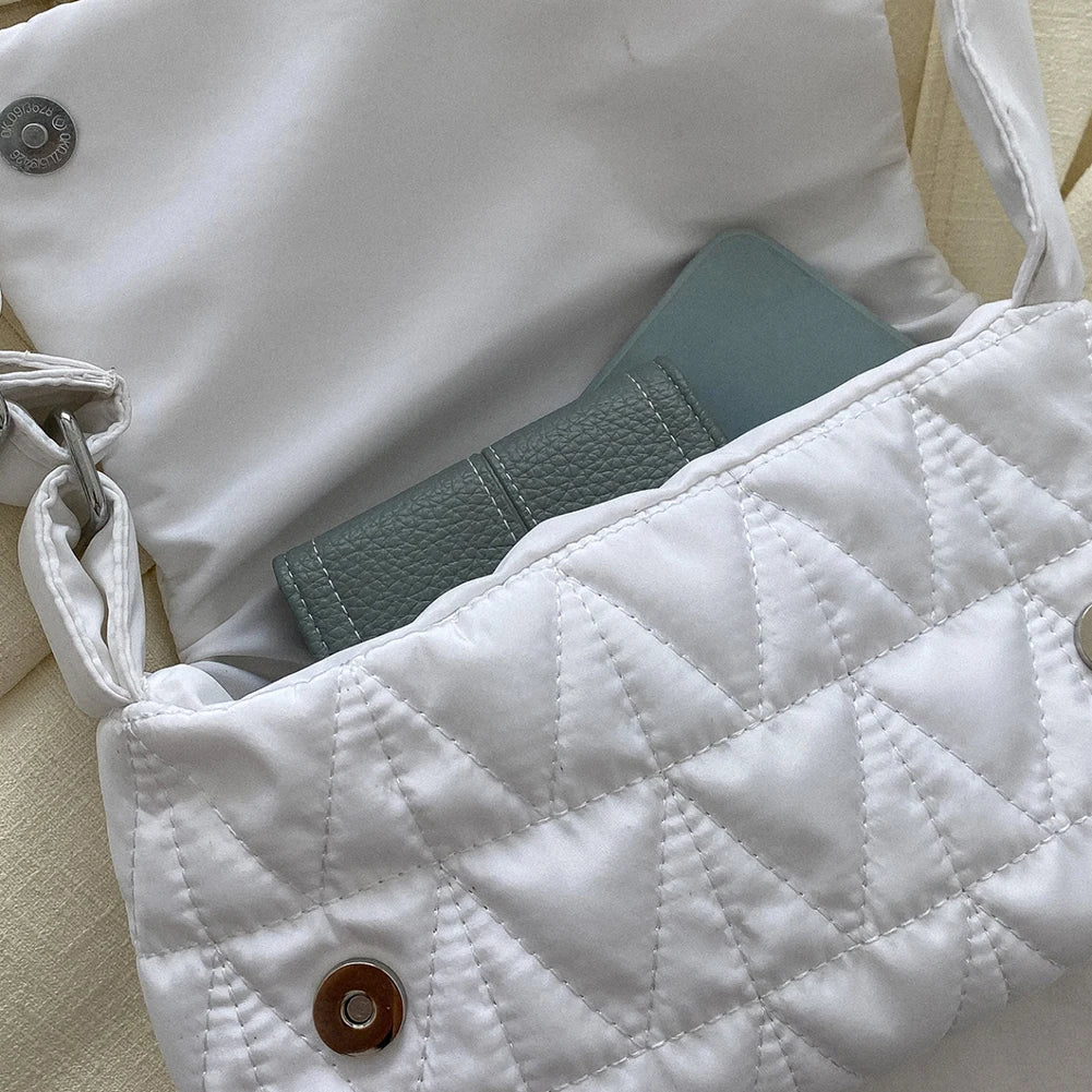 Quilted Rhombus Shoulder Bag with Wide Strap