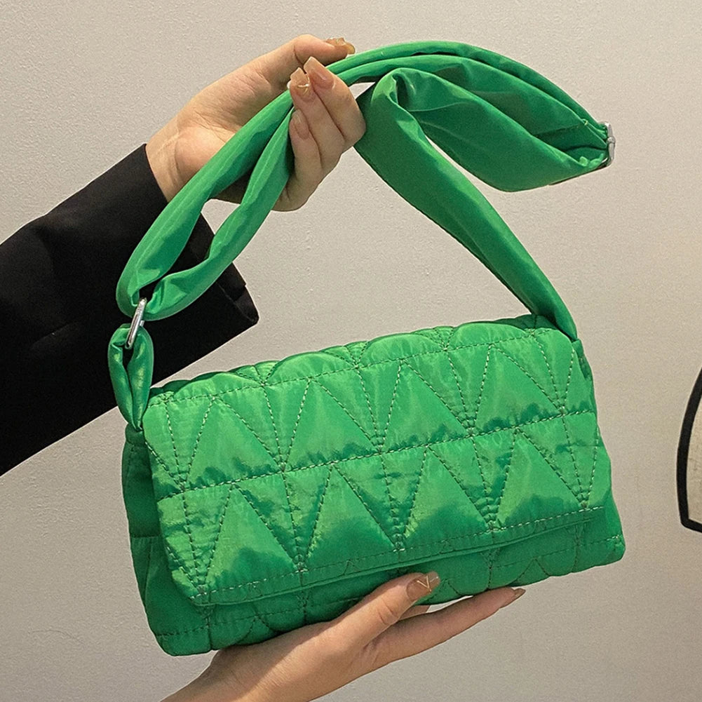 Quilted Rhombus Shoulder Bag with Wide Strap