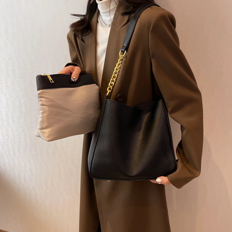 Casual Bucket Bags Women's Retro Shoulder Bags Chain Bags