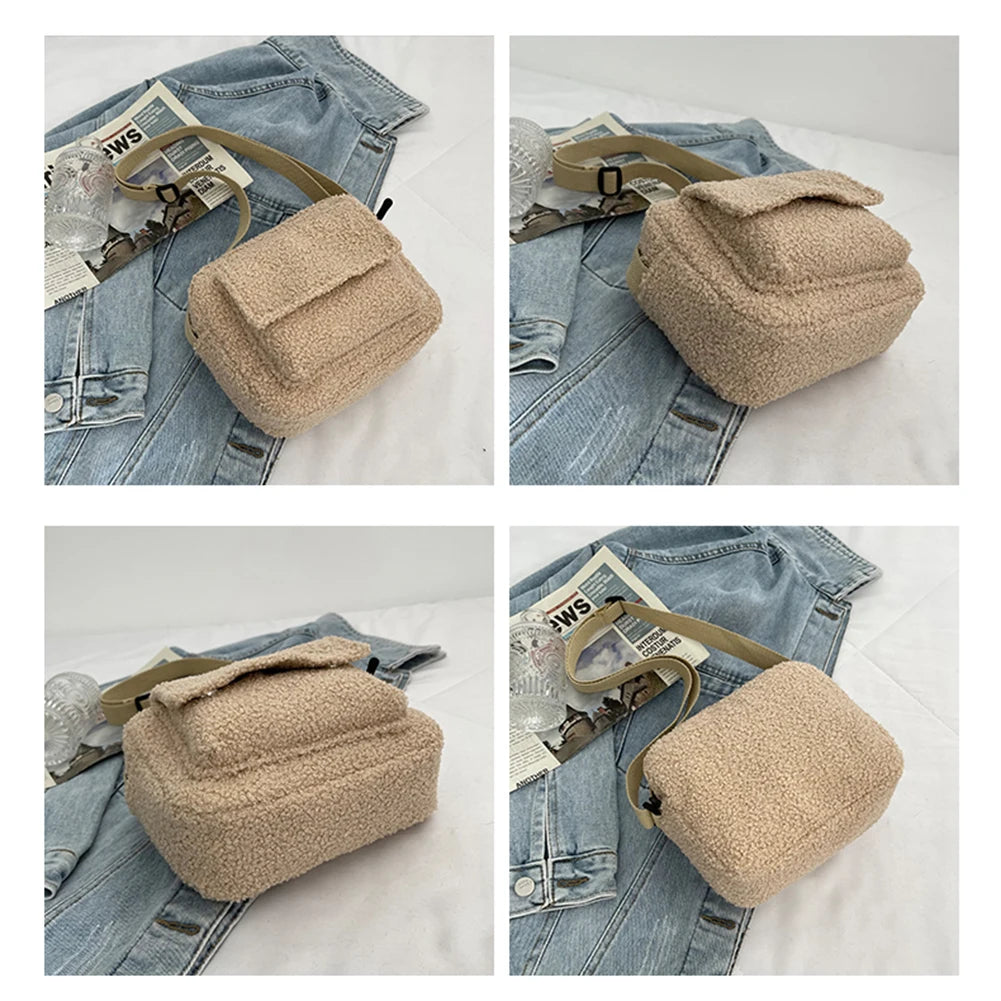 Lamb Wool Chain Crossbody Messenger Bag for Travel Shopping