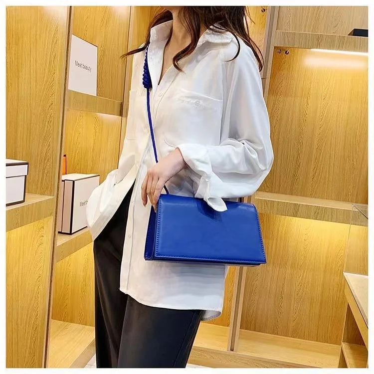 Braided Strap Crossbody Shoulder Bag PU Leather Flap Handbag