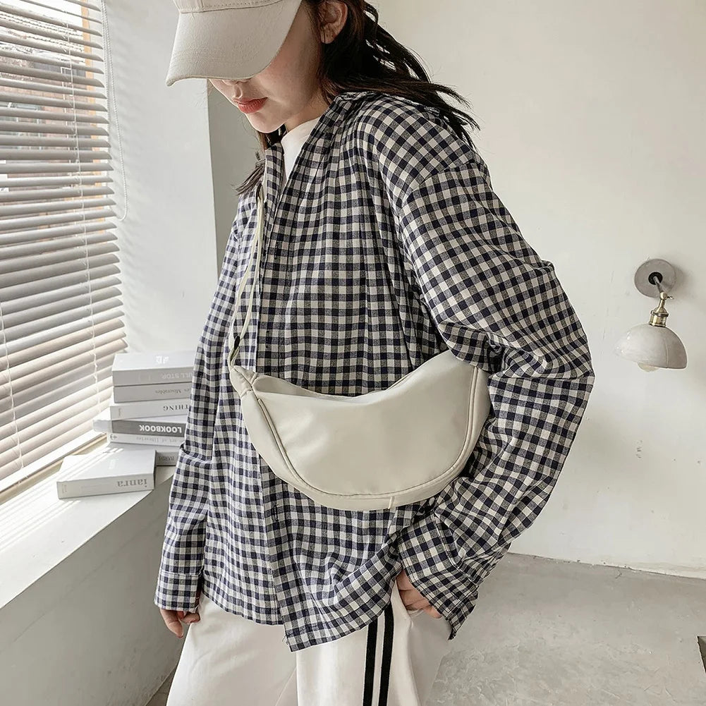 Canvas Shoulder Chest Bag Purse Soft Leather Handbag