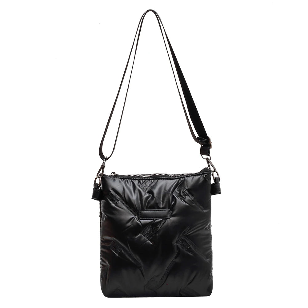 Quilted Cotton Padded Crossbody Handbag Solid Hand Bags Women Zipper Travel Lady