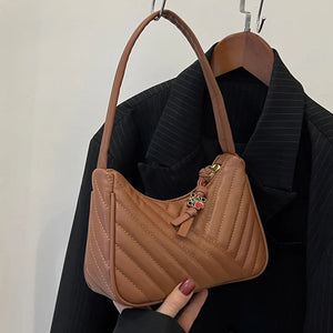 Solid Leather Shoulder Bag for Women High Quality Travel Armpit Purse