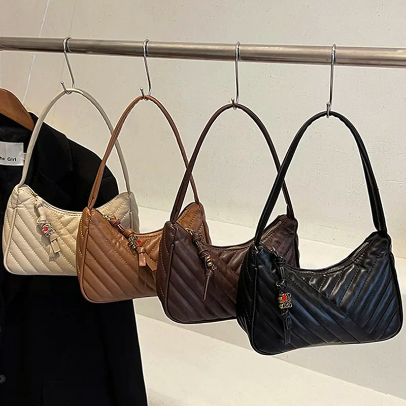 Solid Leather Shoulder Bag for Women High Quality Travel Armpit Purse