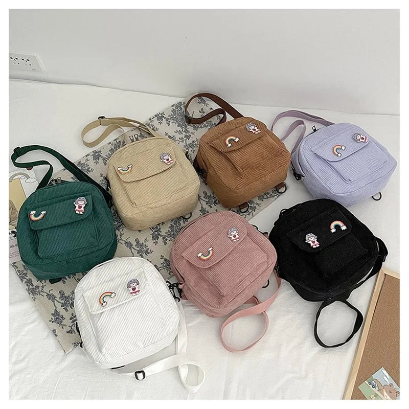 Small Canvas Crossbody Bags for Women Corduroy Shoulder Backpack