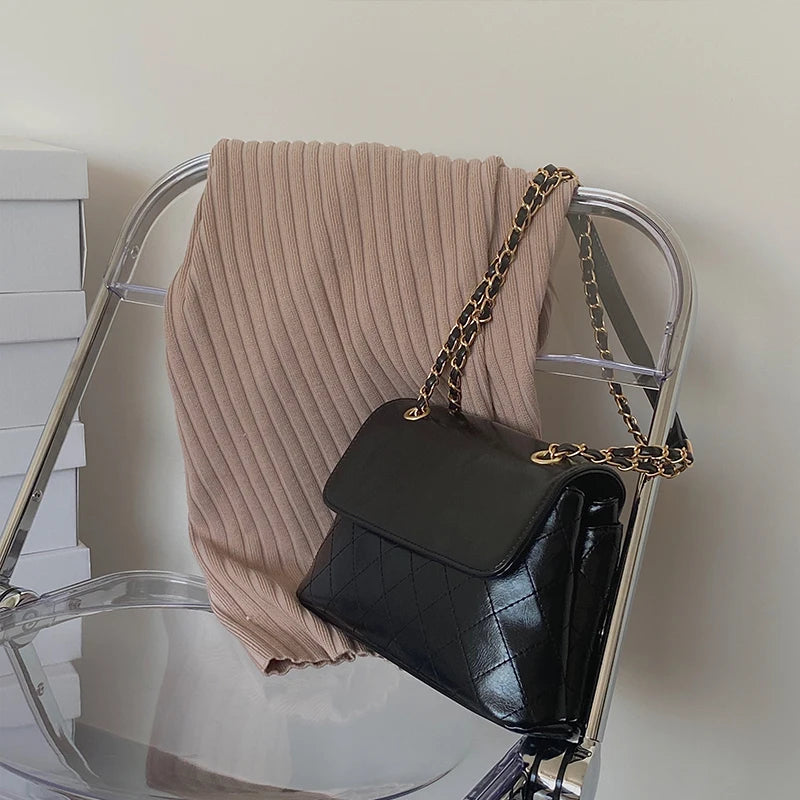 Women's Leather Chain Shoulder Bag Solid Crossbody Satchel