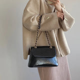 Women's Leather Chain Shoulder Bag Solid Crossbody Satchel