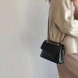Women's Leather Chain Shoulder Bag Solid Crossbody Satchel