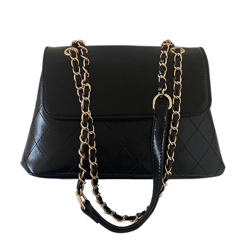 Women's Leather Chain Shoulder Bag Solid Crossbody Satchel