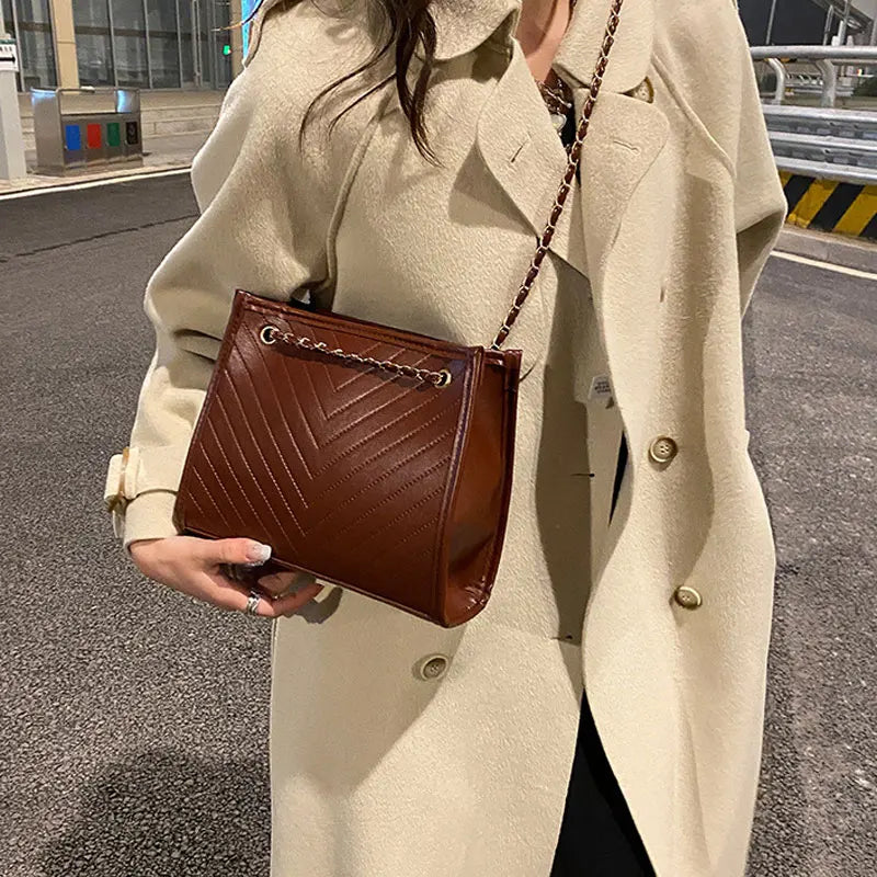 Women's Chain Strap PU Leather Shoulder Bag Square Crossbody Purses