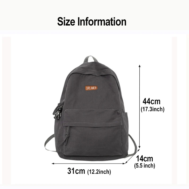 Solid Canvas Backpack for College Students Girls Travel Laptop Bag