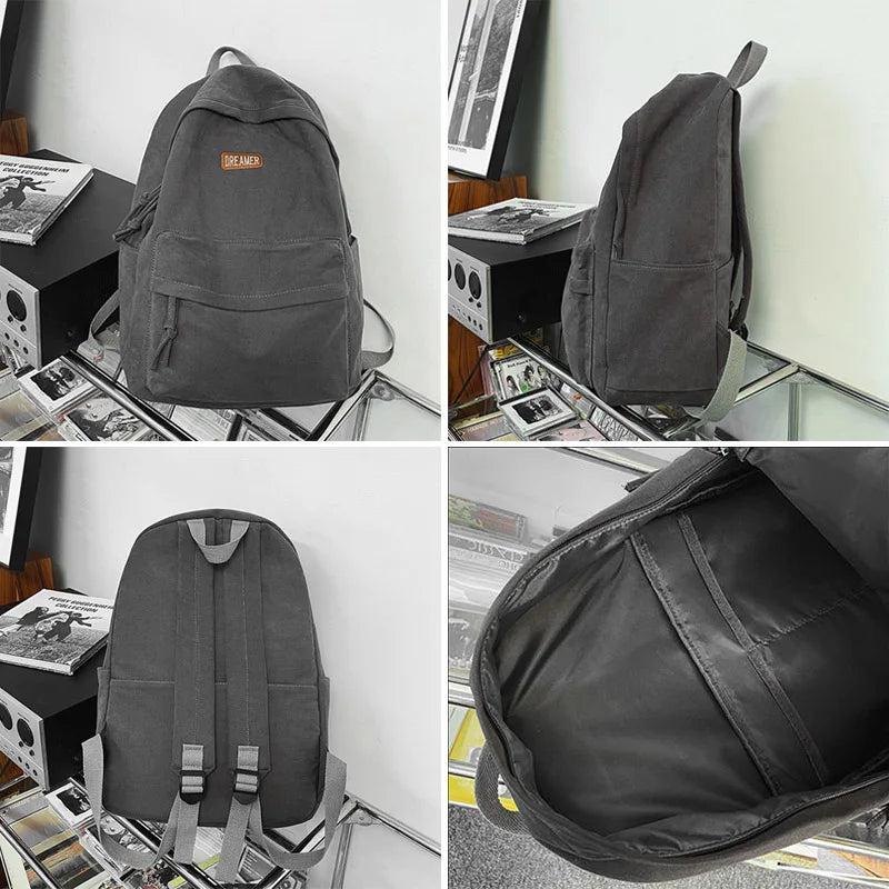 Solid Canvas Backpack for College Students Girls Travel Laptop Bag