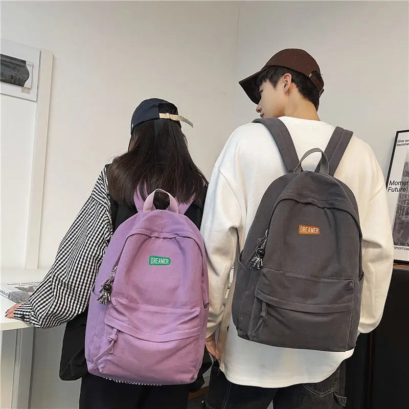 Solid Canvas Backpack for College Students Girls Travel Laptop Bag