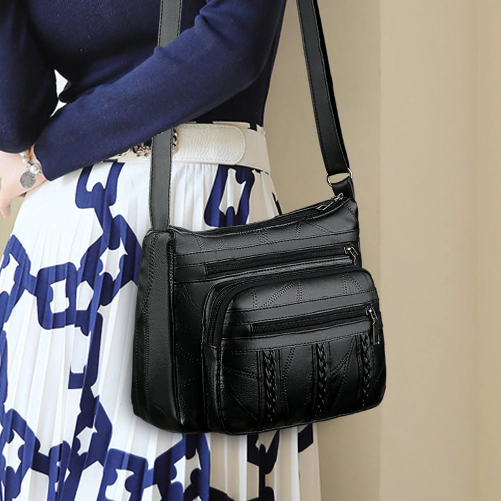 Braided Pocket Shoulder Bag PU Leather Clutch Totes