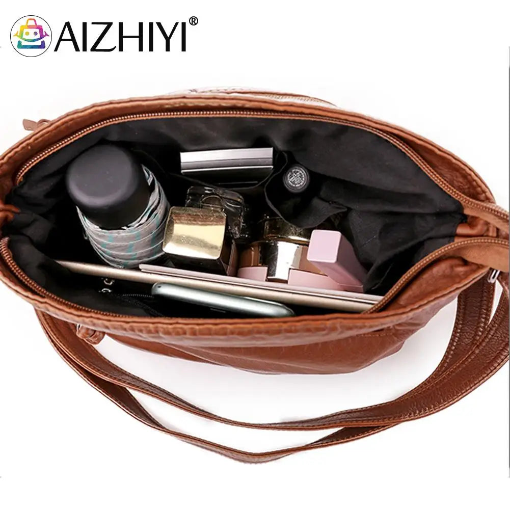Soft Leather Multi-pocket Messenger Shoulder Tote Bag Large Capacity
