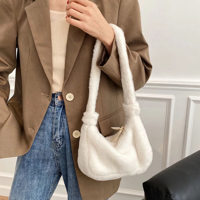Soft Plush Shoulder Bag for Women Winter