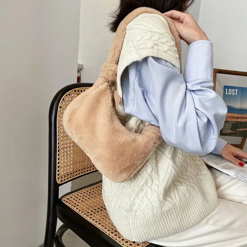 Soft Plush Shoulder Bag for Women Winter