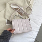 Plaid Leather Shoulder Bag Women Crossbody Handbag Solid Square Chain Purse