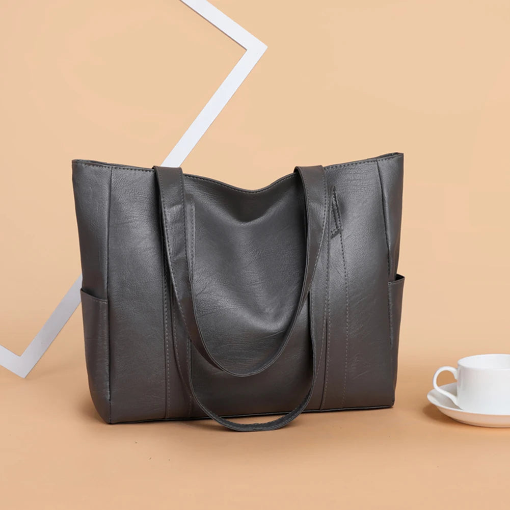 Solid Top-handle Bag Autumn PU Leather Shoulder Bags Satchel Portable