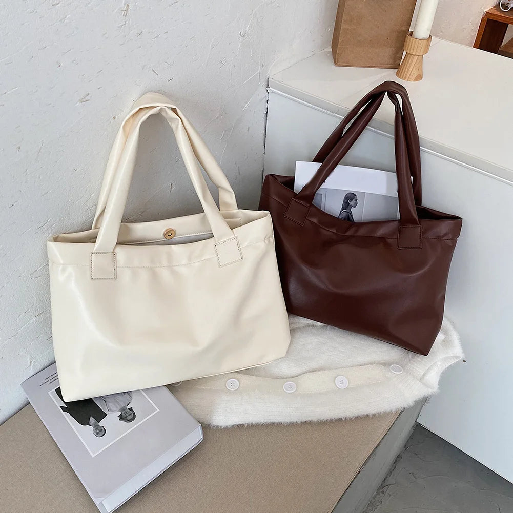 Solid Women Large Capacity Underarm Shoulder Handbags Totes Casual PU Leather
